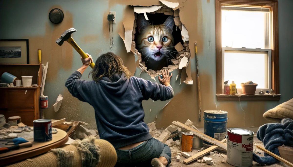 chat emmuré vivant