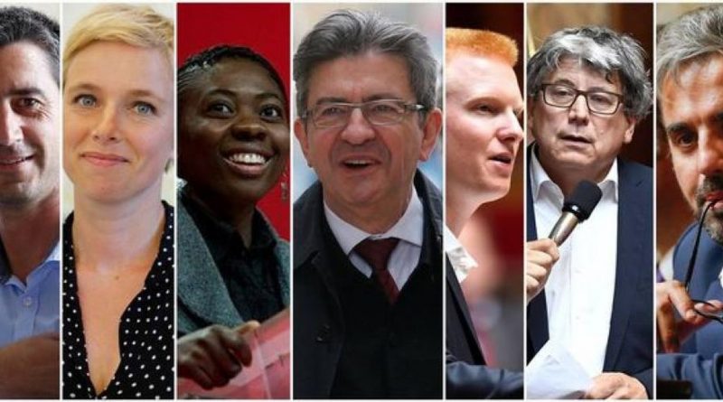 Alignement de plusieurs responsables politiques photographiés en portrait, expressions sérieuses et contrastées, illustrant un climat de tension institutionnelle et de sanctions parlementaires