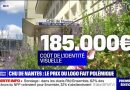 Capture d’écran de BFMTV montrant le CHU de Nantes avec le montant de 185 000 euros affiché à l’écran pour sa nouvelle identité visuelle. Une dépense controversée dans un contexte de fermeture annoncée de 100 lits hospitaliers, suscitant des interrogations sur les priorités budgétaires et la santé publique.