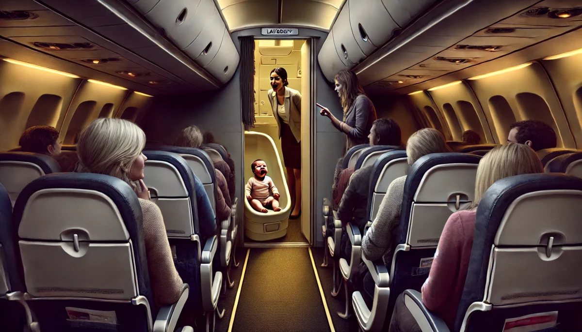 Bébé enfermé WC avion
