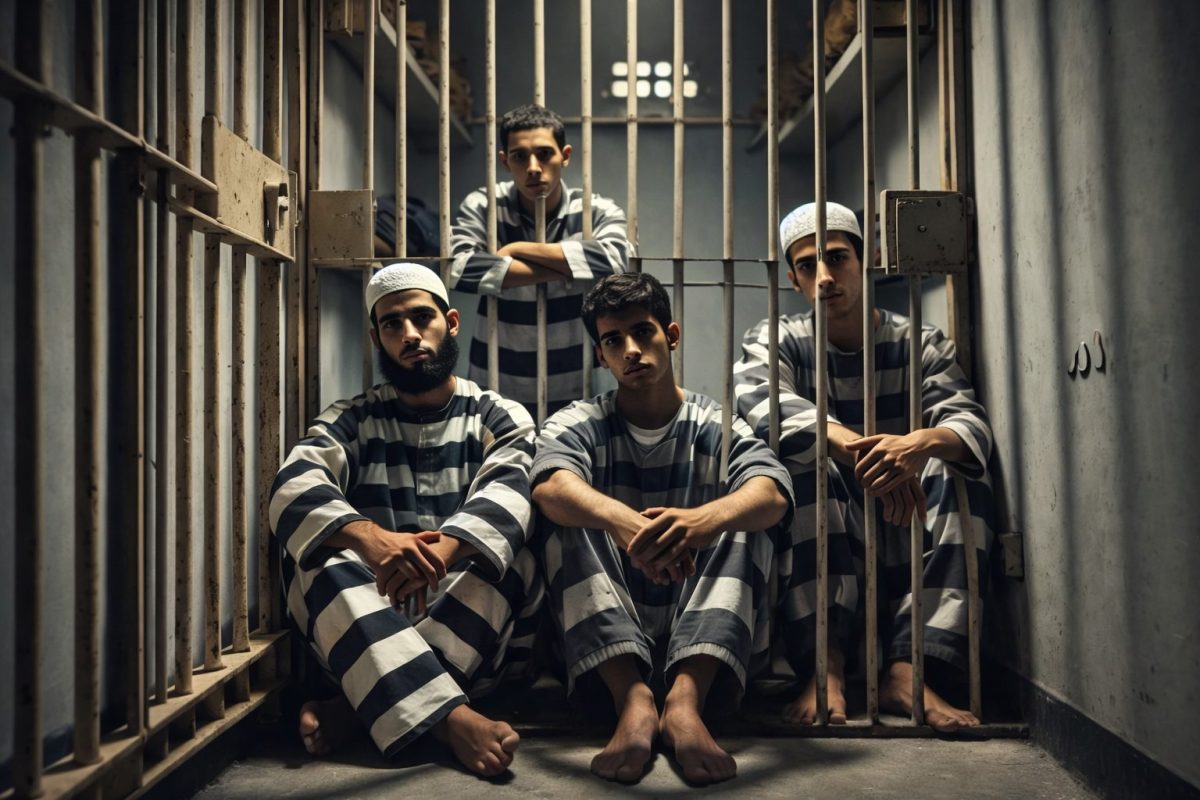 Plusieurs détenus assis derrière les barreaux d’une cellule de prison, illustrant le débat sur la surreprésentation de certaines populations dans les prisons françaises.