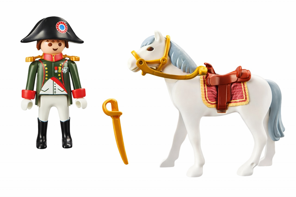 figurine jouet représentant un soldat historique accompagné d’un cheval et de ses accessoires