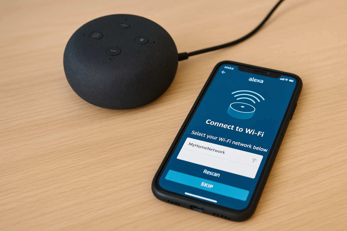 Apprenez à connecter votre enceinte Echo Dot ou Echo Show à votre réseau Wi-Fi domestique facilement et sans stress.