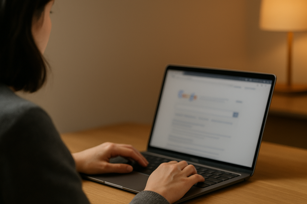 Personne utilisant un ordinateur portable pour naviguer sur internet dans un environnement calme et sécurisé