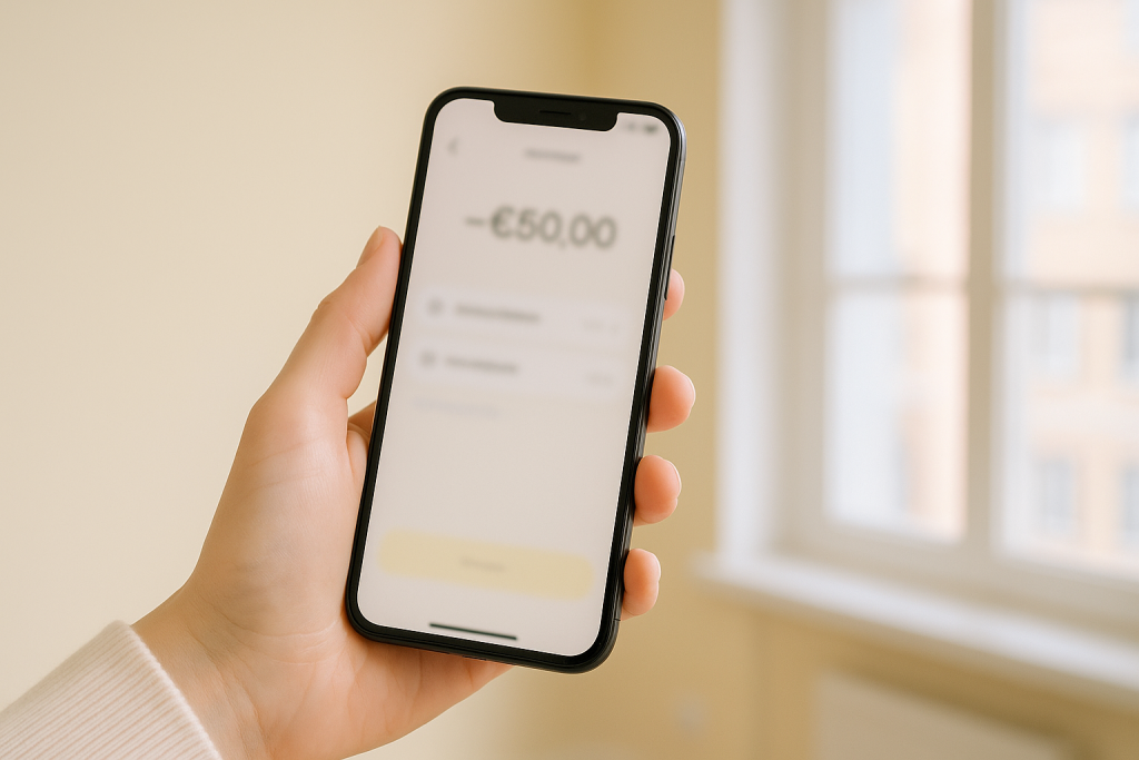 Interface d’une application de paiement mobile affichant un envoi d’argent instantané sur smartphone