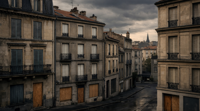 Immeubles d’habitation aux portes closes dans une grande ville française, symbolisant la pénurie de logements et le débat sur leur réquisition.