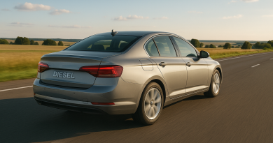 Voiture en mouvement sur route ouverte avec paysage dégagé sous un ciel clair