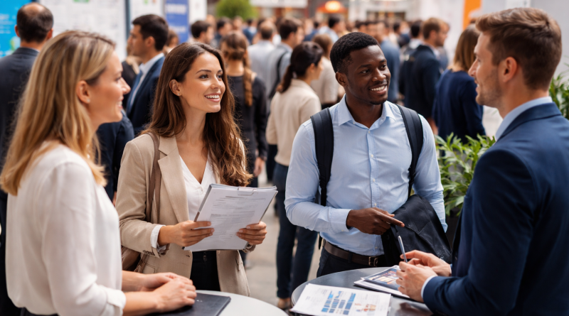 Candidats et recruteurs échangent lors d’un salon de l’emploi, illustrant les métiers les plus recherchés en France en 2026.