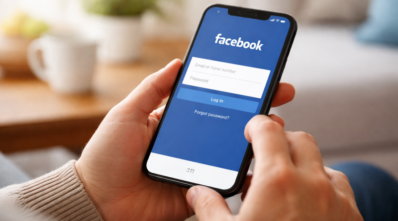 Personne tenant un smartphone affichant un écran de connexion à un réseau social, dans un intérieur lumineux, symbole d’une tentative de reconnexion à un compte en ligne.