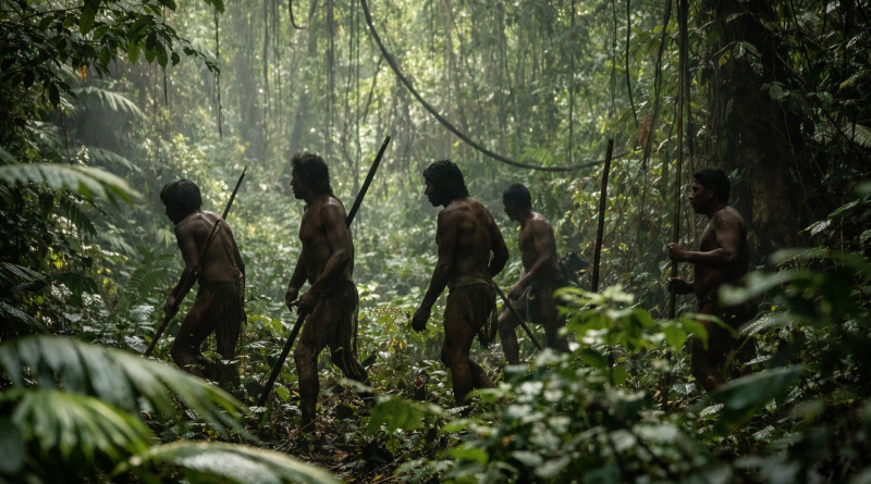 silhouette de personnes au milieu de la végétation dense dans une forêt tropicale