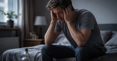 Personne assise seule, l’air anxieux, dans un intérieur sombre, symbolisant les effets du sevrage alcoolique