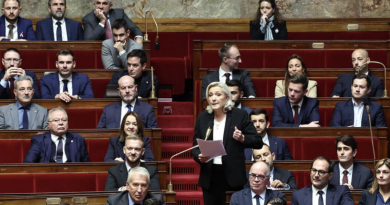 Une responsable politique prend la parole à la tribune au centre de l’hémicycle, tenant des feuilles en main, tandis que de nombreux députés, hommes et femmes en costume, sont assis sur les bancs rouges de l’Assemblée nationale lors d’un débat parlementaire.
