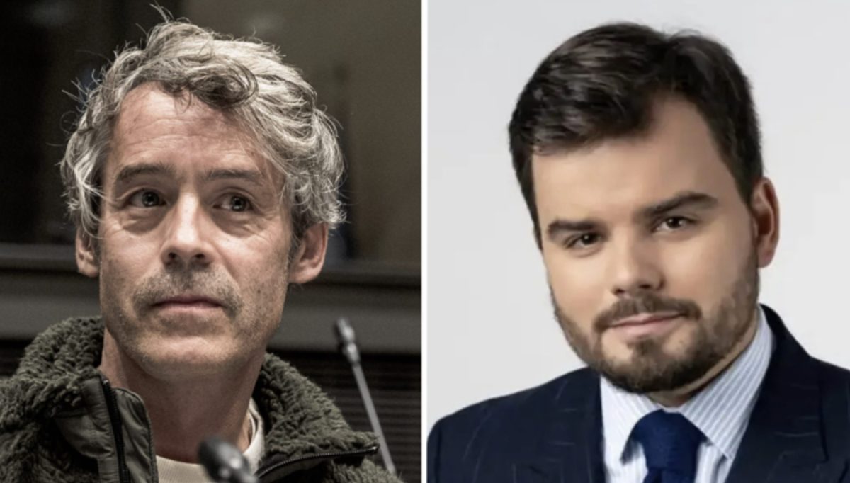 Plateau de télévision avec deux hommes en portrait côte à côte, regard sérieux, illustrant un climat de tension médiatique après un échange polémique diffusé à l’antenne.