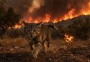 Chat terrifié fuyant un incendie de forêt en Calabre, en Italie, avec un chiffon enflammé attaché à la queue, illustration des accusations visant des pyromanes.