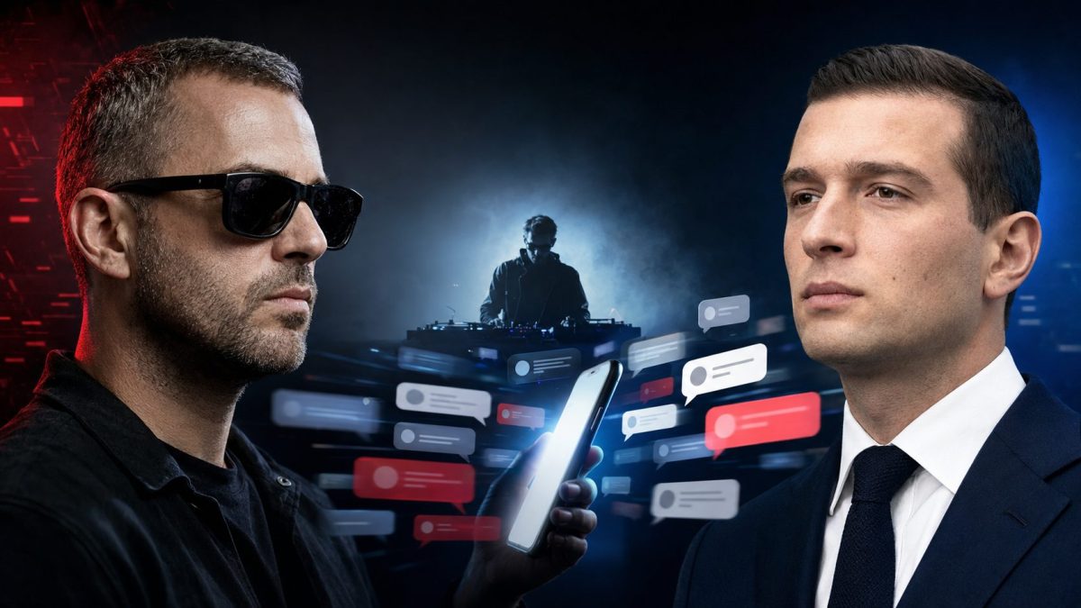 Montage montrant The Toxic Avenger et Jordan Bardella au cœur d’une polémique après la mort du DJ Kavinsky et des messages de harcèlement dénoncés sur X.
