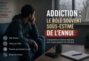 Illustration représentant une personne seule, assise dans une pièce silencieuse, regardant dans le vide. L'image symbolise le lien entre l'ennui, le vide intérieur et le risque de rechute dans les addictions.
