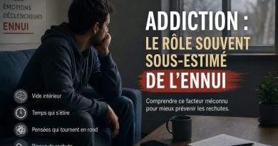 Illustration représentant une personne seule, assise dans une pièce silencieuse, regardant dans le vide. L'image symbolise le lien entre l'ennui, le vide intérieur et le risque de rechute dans les addictions.