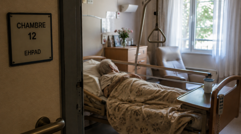 Chambre d’Ehpad avec lit médicalisé illustrant l’affaire d’une femme de 104 ans violemment agressée à Saint-Germain-du-Bois, en Saône-et-Loire, pour laquelle une aide-soignante a été mise en examen.