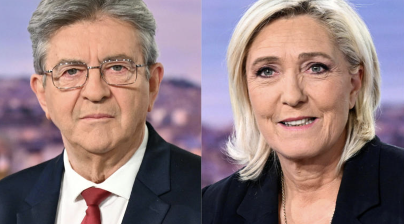 Marine Le Pen et Jean-Luc Mélenchon, alors qu’un sondage Ifop envisage un possible duel Le Pen-Mélenchon au second tour de la présidentielle 2027.