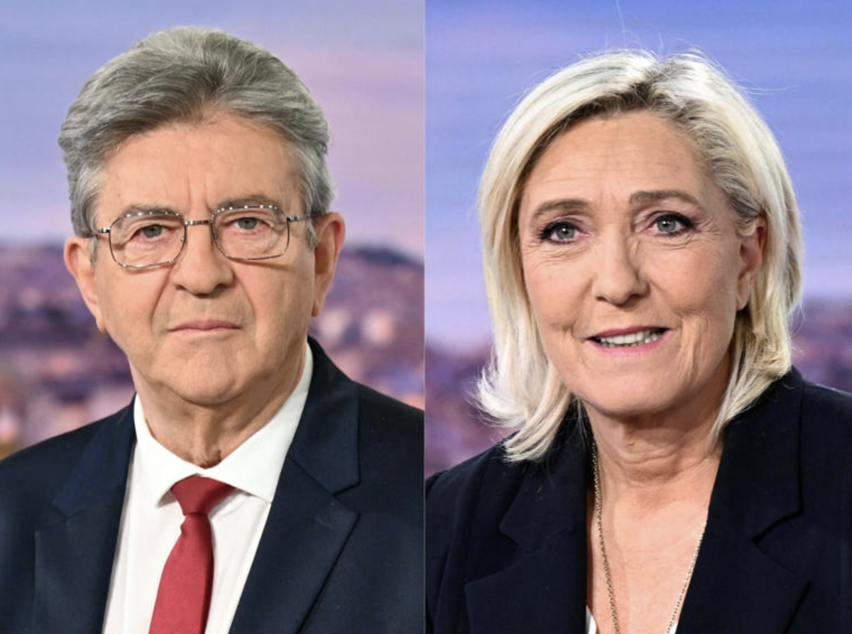 Marine Le Pen et Jean-Luc Mélenchon, alors qu’un sondage Ifop envisage un possible duel Le Pen-Mélenchon au second tour de la présidentielle 2027.