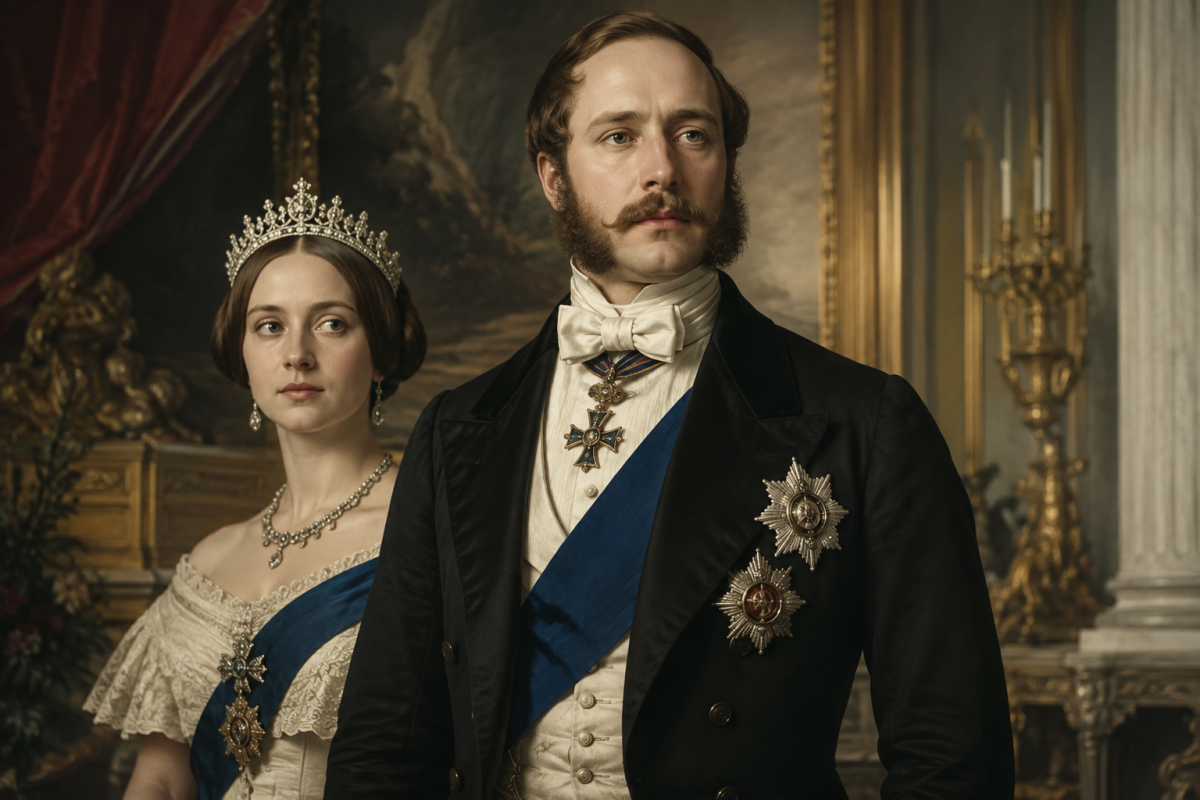 Prince Albert aux côtés de la reine Victoria, illustration de la légende sur l’origine du piercing Prince Albert.