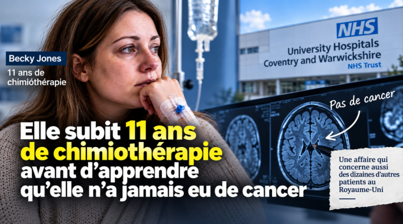 Illustration de l’affaire Becky Jones, Britannique ayant suivi onze années de chimiothérapie avant qu’une expertise médicale conclue qu’elle n’avait jamais eu le cancer du cerveau diagnostiqué.