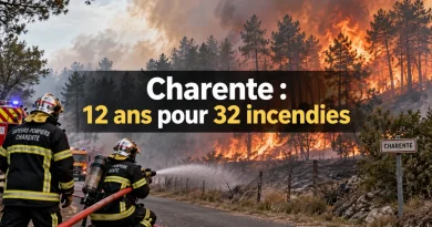 Incendie de forêt en Charente avec des sapeurs-pompiers en intervention, illustration de l’affaire des 32 incendies ayant conduit à une condamnation à 12 ans de prison.