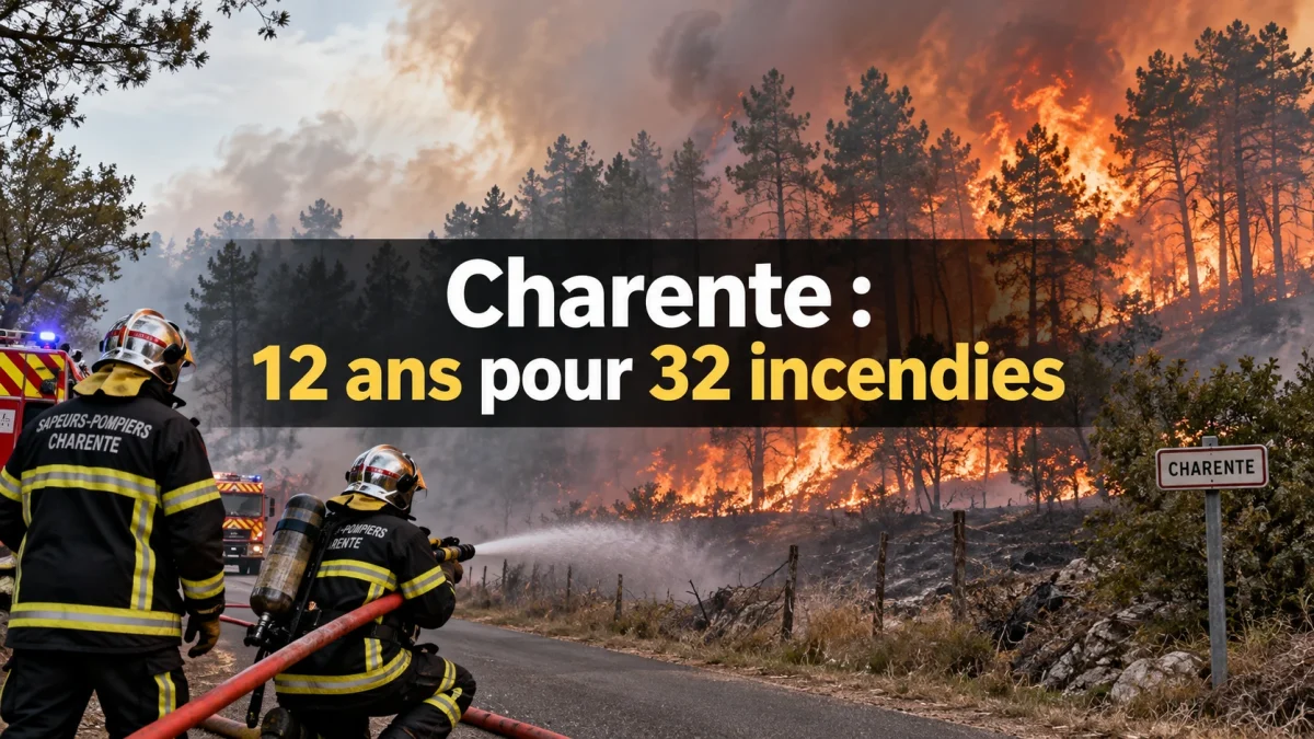 Incendie de forêt en Charente avec des sapeurs-pompiers en intervention, illustration de l’affaire des 32 incendies ayant conduit à une condamnation à 12 ans de prison.