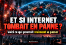 Illustration d’une panne mondiale d’Internet avec data centers en surchauffe, connexions coupées sur une carte du monde et appareils affichant une absence de réseau.