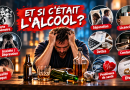Illustration de prévention sur les conséquences de l'alcool montrant un homme en détresse entouré de bouteilles, avec des scènes évoquant la séparation, le licenciement, la perte de mémoire, les dettes, les condamnations, l'anxiété, la dépression, les problèmes de santé et la sexualité à risque.