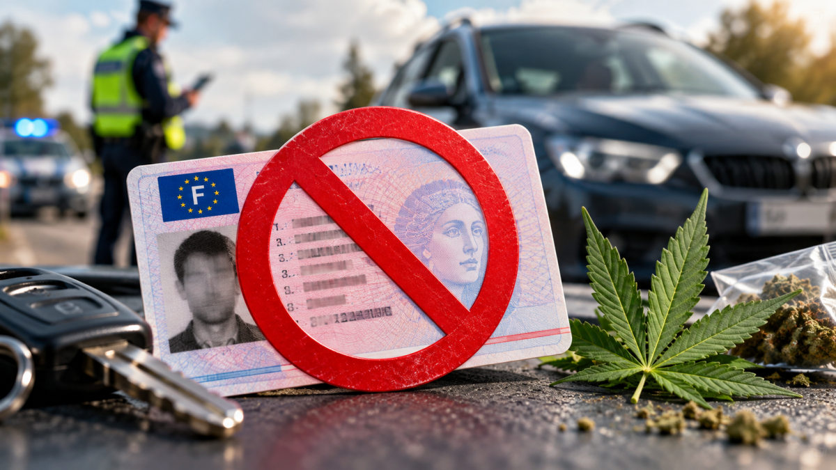 Permis de conduire français illustrant la suspension possible pour usage réitéré de cannabis et de stupéfiants même sans avoir conduit