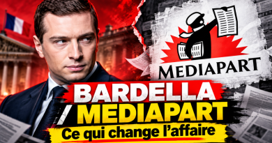 Montage éditorial montrant Jordan Bardella face au logo de Mediapart, avec la mention « Bardella / Mediapart – Ce qui change l’affaire », pour illustrer la controverse autour de messages anciens que le média lui attribue et qu’il conteste.