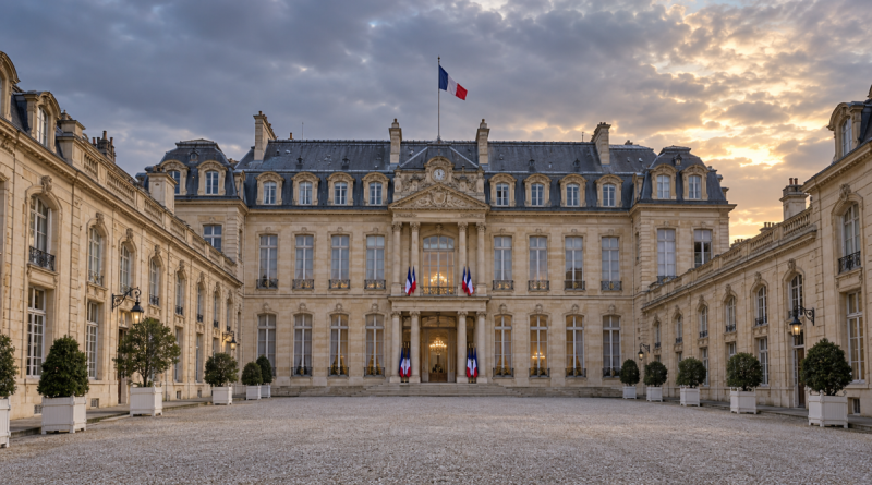 Illustration du palais de l’Élysée à Paris pour un article sur les conséquences d’une éventuelle victoire du Rassemblement national en 2027.