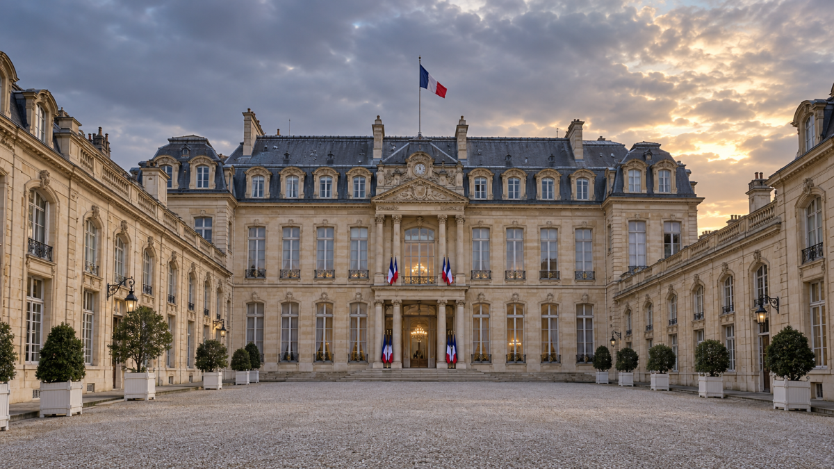Illustration du palais de l’Élysée à Paris pour un article sur les conséquences d’une éventuelle victoire du Rassemblement national en 2027.