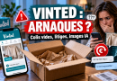 Illustration d’un article sur les arnaques et litiges sur Vinted montrant un colis en carton ouvert et vide, un smartphone affichant l’application Vinted, une vendeuse inquiète et des éléments évoquant les remboursements, les colis déclarés non reçus et les images potentiellement générées ou modifiées par intelligence artificielle.